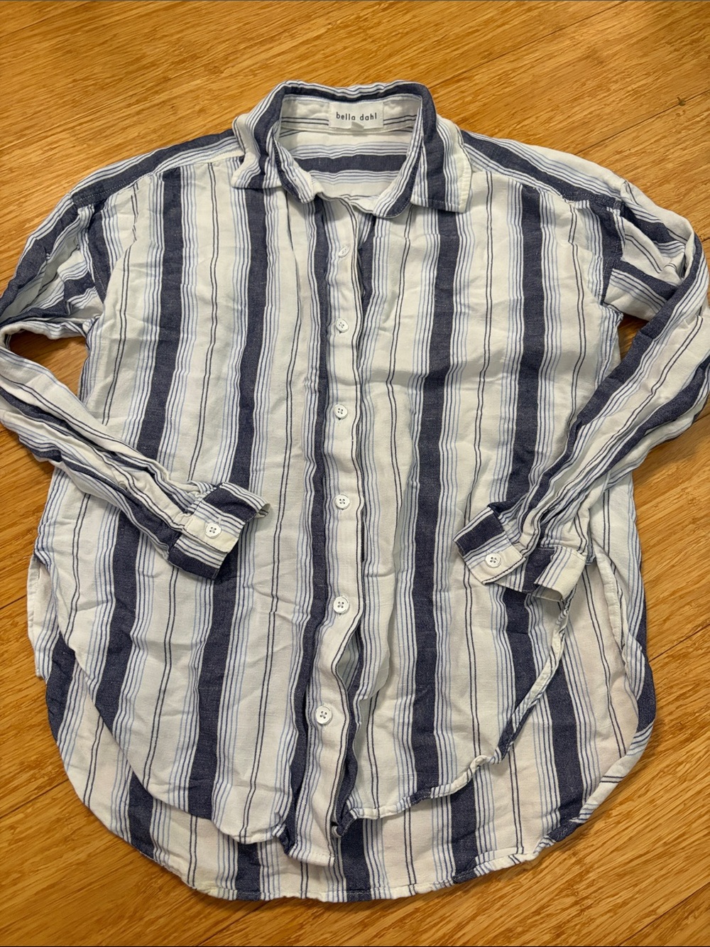 Bella Dahl Blue White Striped Button Down Shirt size XS linen rayon beach boho